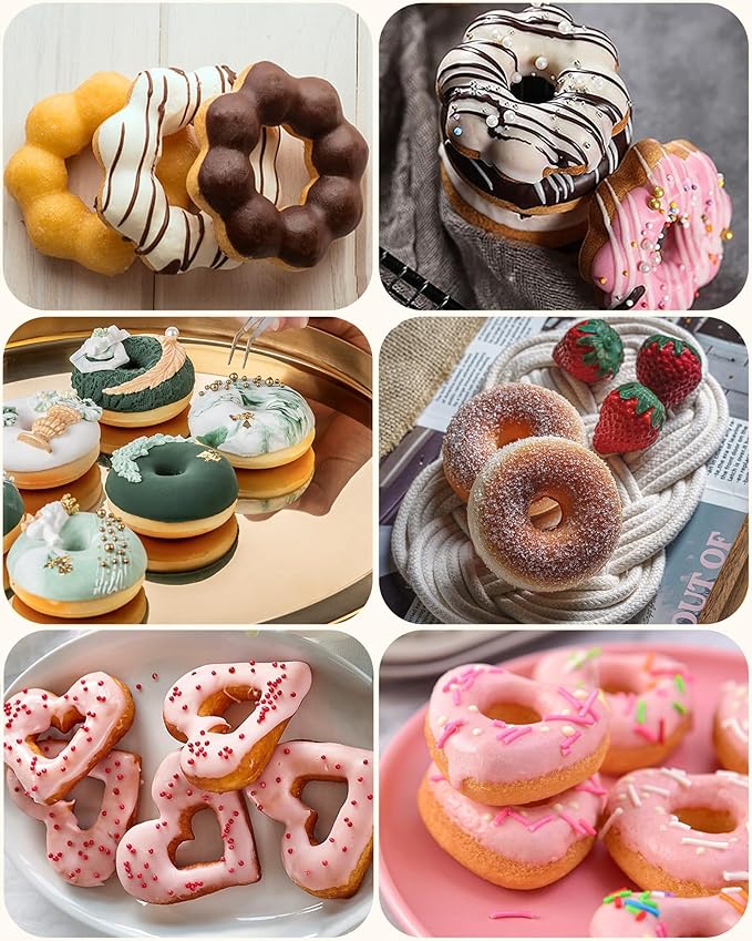 3 Pack Silicone Donut Pan for Baking, Non-Stick Doughnut Pan, 6 Cavity Heritage Bundtlette Cake Silicone Mold for Baking (Blue+Gray+Pink)