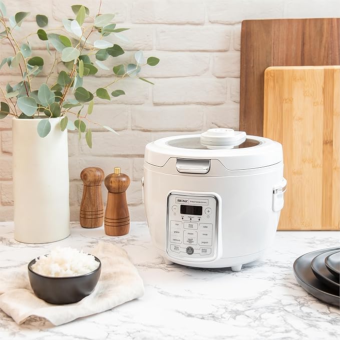AROMA® Professional Digital Rice Cooker, 10-Cup (Uncooked) / 20-Cup (Cooked), Slow Cooker, Multicooker, Steamer, Oatmeal Cooker, Auto Keep Warm, Sauté-then-Simmer®, 4 Qt, White, ARC-1230W