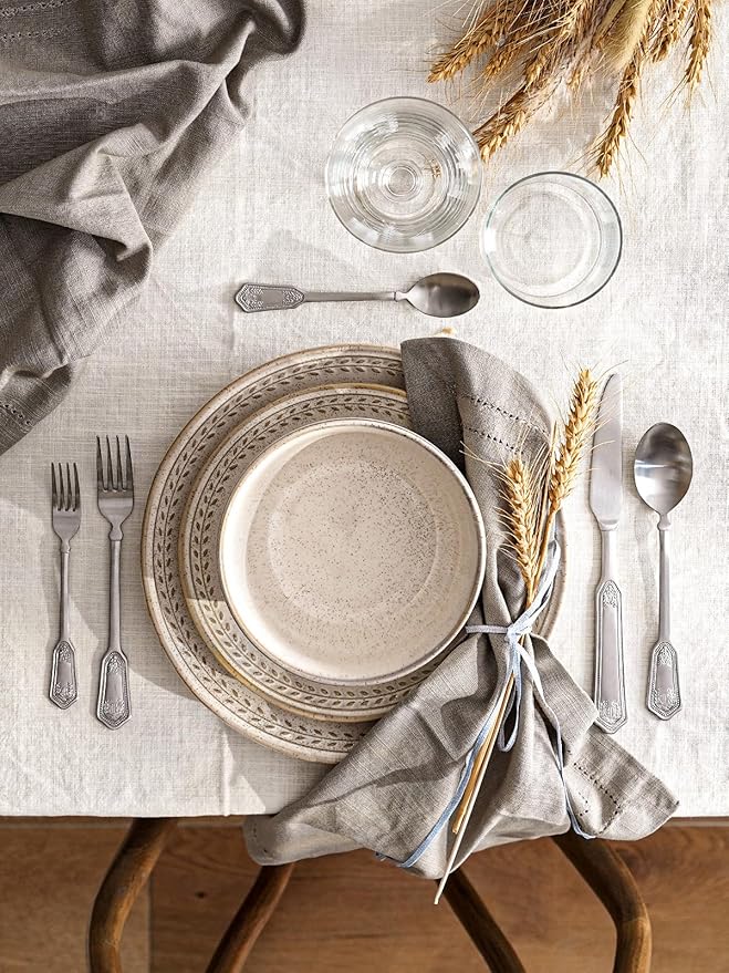 LE TAUCI 24 Piece Dinnerware Sets for 8, Large Plates and Bowls Sets, Ceramic Dishes Set for 8, Modern Stoneware Tableware, Chip Resistant, Ideal for Hosting, Reactive Beige (8"&10" Plate, 27oz Bowl)