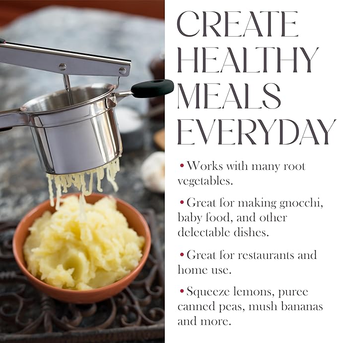 Bellemain 15 oz Large Potato Ricer | Heavy-Duty Stainless Steel Potato Ricer & Masher | Perfect for Mashed Potatoes | Kitchen Tool with 3 Interchangeable Discs (Black)