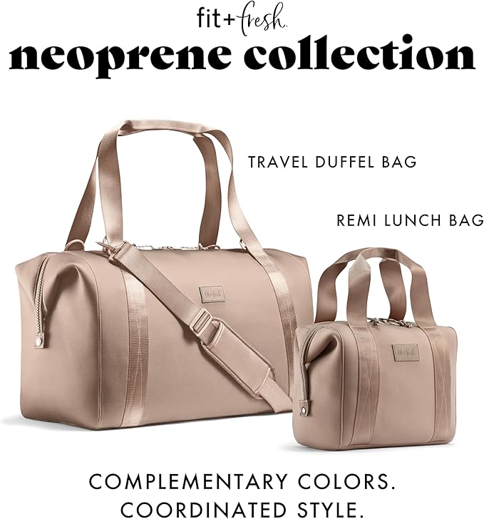 Fit & Fresh Remi Neoprene Lunch Bag For Women - Meal Prep Kit with Containers & XL Ice Pack, Self Insulating Neoprene-like Material, Machine Washable Lunch Bag, Tear-Resistant, Stain-Resistant, Taupe