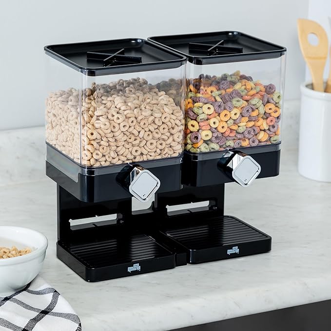 Honey-Can-Do Zevro Compact Dry Food Dispenser, Dual Control, Black/Chrome