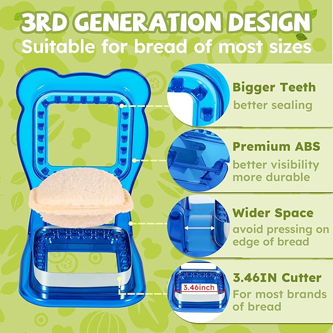 LEPCY Uncrustables Sandwich Maker Sealer Cutter, Crustless Sandwich Cutter, PB&J Uncrustable Maker - Translucent Blue, Square Shape