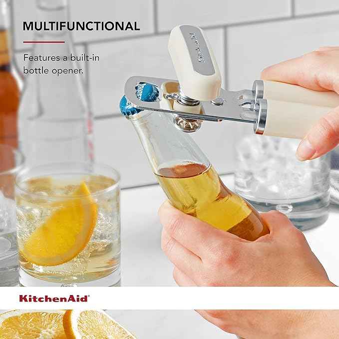 KitchenAid Classic Multifunction Can Opener and Bottle Opener Easy to Use, Razor Sharp Stainless Steel Cutting Wheel, Soft Ergonomic Handles, Almond Cream (Pack of 12)