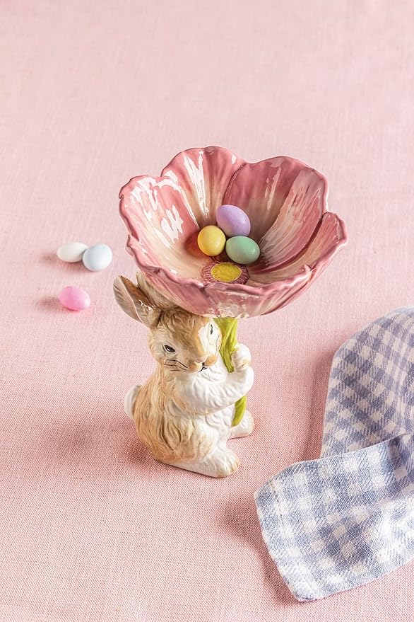 Mud Pie Easter Bunny Flower Candy Pedestal