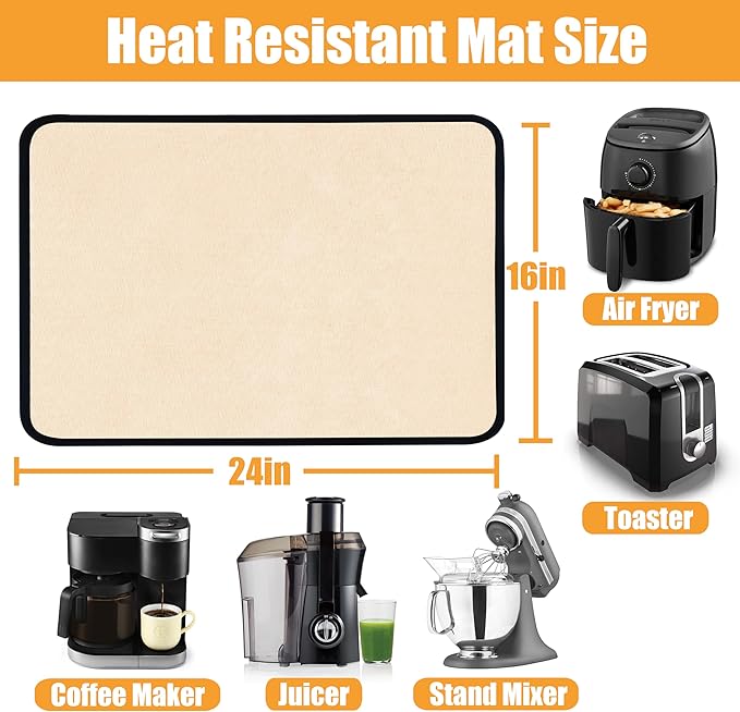 Heat Resistant Mat for Air Fryer,Deep Fryer,Oven,16x24in Hot Pads for Kitchen Counter Heat Protector,Under Coffee Maker Mats for Quartz Countertop Protector,Deep Fryer Coffee Machine Mat(Khaki)