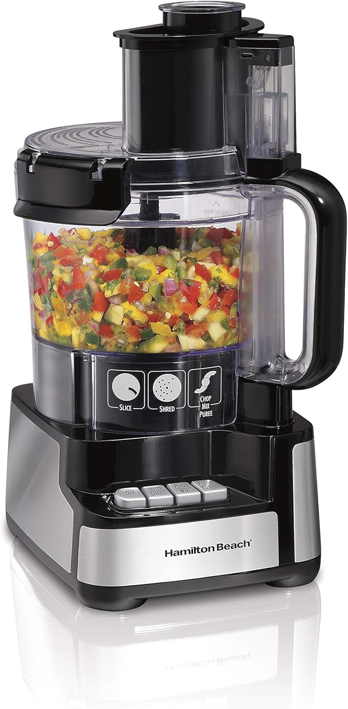 Hamilton Beach Electric Stand Mixer, 4 Quarts, Dough Hook, Flat Beater Attachments, Blue & Stack & Snap Food Processor and Vegetable Chopper, 2-Speed 450 Watt Motor, Black