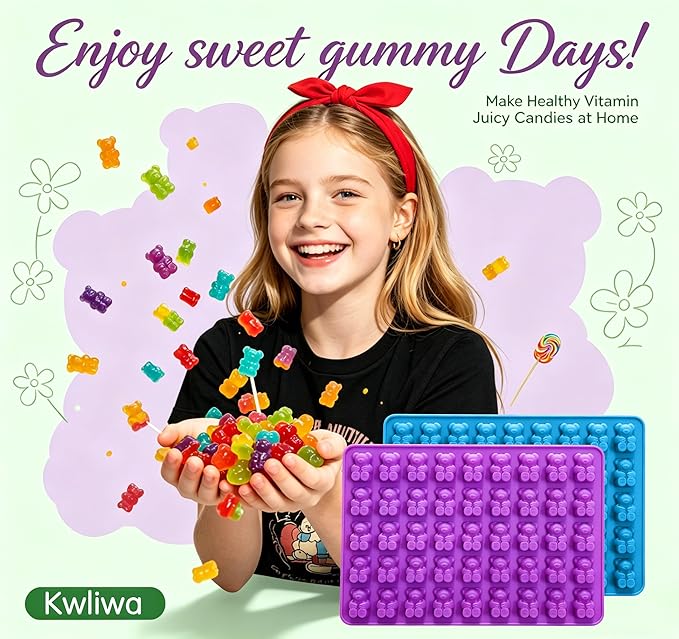 4 pcs Large Gummy Bear Molds 5 ML, BPA-FREE Silicone Chocolate Candy Gummy Molds with 4 Droppers and Cleaning Brush 140 Cavity
