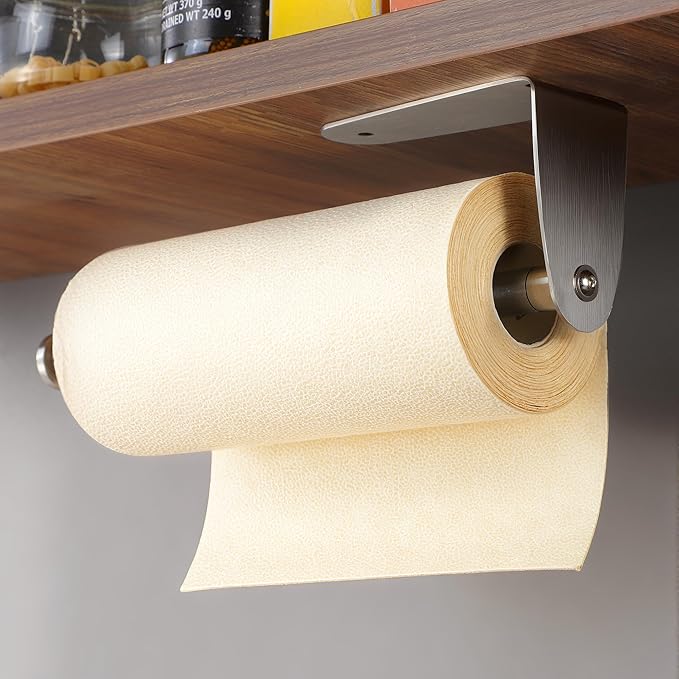ZUNTO Paper Towel Holder Under Cabinet - Self Adhesive & Drilling, Stainless Steel Wall Mount Paper Towel Rack, One Hand Tear