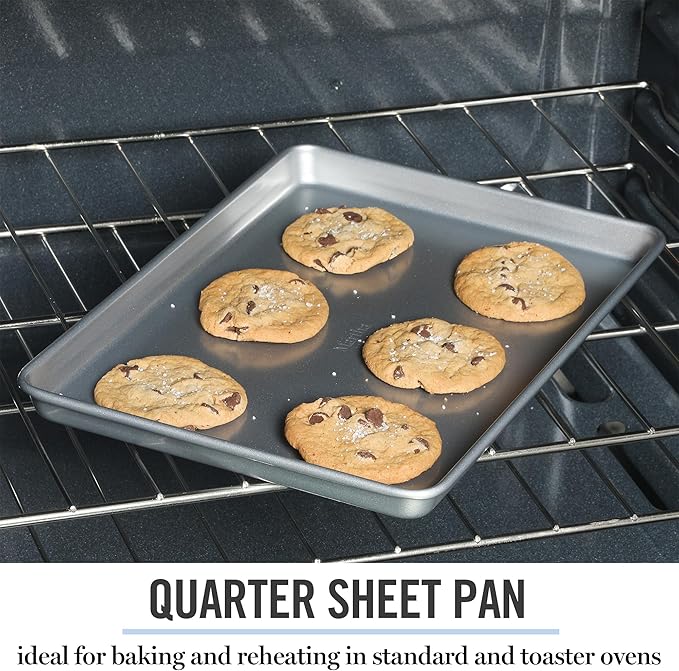 Martha Stewart Gallen 13x9 Inch Nonstick Carbon Steel Cookie Sheet - Durable Silver Baking Pan for Cookies, Brownies & Roasting