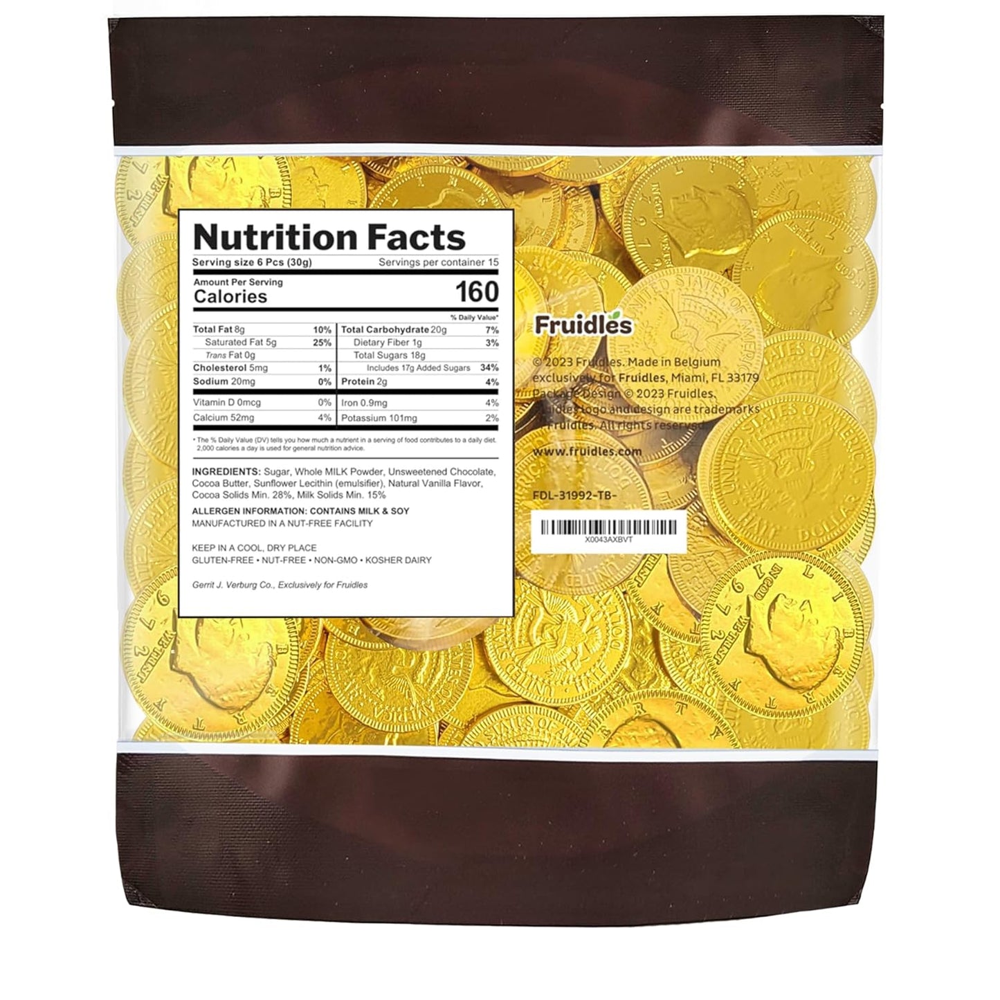Milk Chocolate Coins, Gold Half-Dollar Chocolate Coins, Made with Premium Belgian