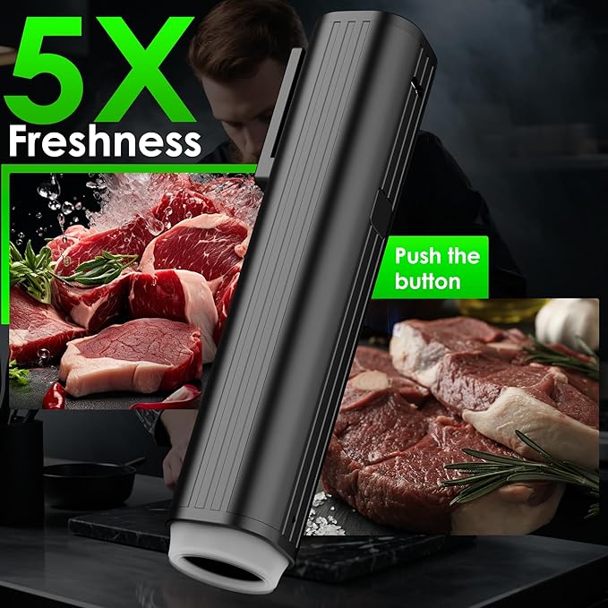 Vacuum Sealer, Portable handheld Vacuum Sealer + 30 Reusable Vacuum Bags, Portable Food Sealer, With LED pressure display, 2-Speed Pressure Control (60/80 Kpa)