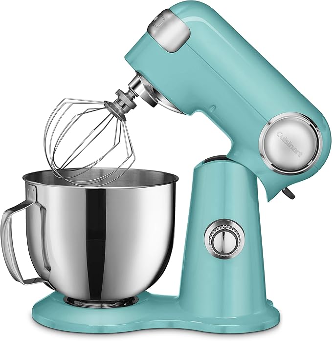 Cuisinart Stand Mixer, 12 Speed, 5.5 Quart Stainless Steel Bowl, Chef’s Whisk, Mixing Paddle, Dough Hook, Splash Guard w/ Pour Spout, Periwinkle Blue, SM-50TQNAS