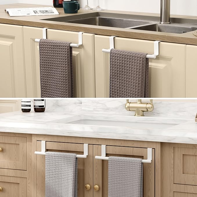 KES Over Cabinet Door Towel Bar Fit 1" Thick, Kitchen Towel Holder, Kitchen Towel Rack, Cabinet Towel Holder Scratchproof, White 2 Pack, KTH500S26-WH-P2