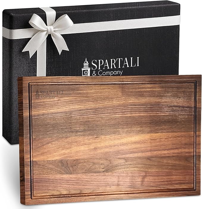 Spartali & Company Premium Reversible Black Walnut Cutting Board with Juice Groove – 18" x 12” Hardwood Butcher Block for Meat, Cheese & Veggies – No Microplastics, BPA-Free, Gift-Ready Box