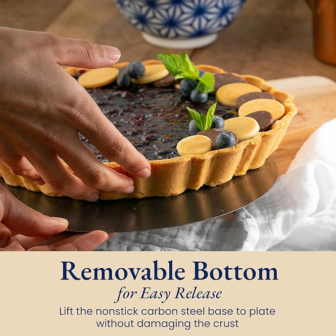 Patz&Patz All-in-One Fluted Tart Pan 9 Inch Removable Bottom Set with Patented Silicone Crust Shaper & Pie Weight | Nonstick Carbon Steel Quiche Baking Dish & Tart Molds for Baking - PFOA & PTFE-Free