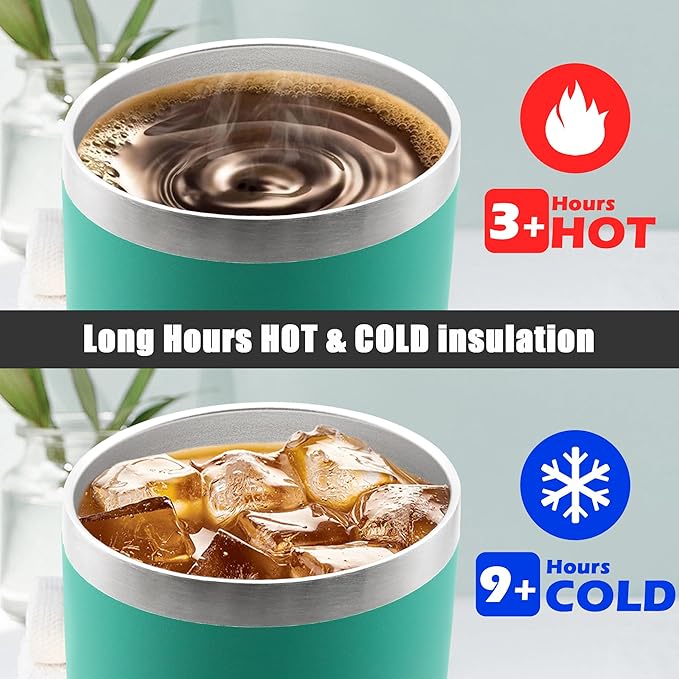 20 oz Tumbler Coffee Travel Tumblers Bulk with Lid Stainless Steel Double Wall Vacuum Insulated Mug Powder Coated Cups fit Car Cupholder for Hot and Cold - Light Blue, 8Pack