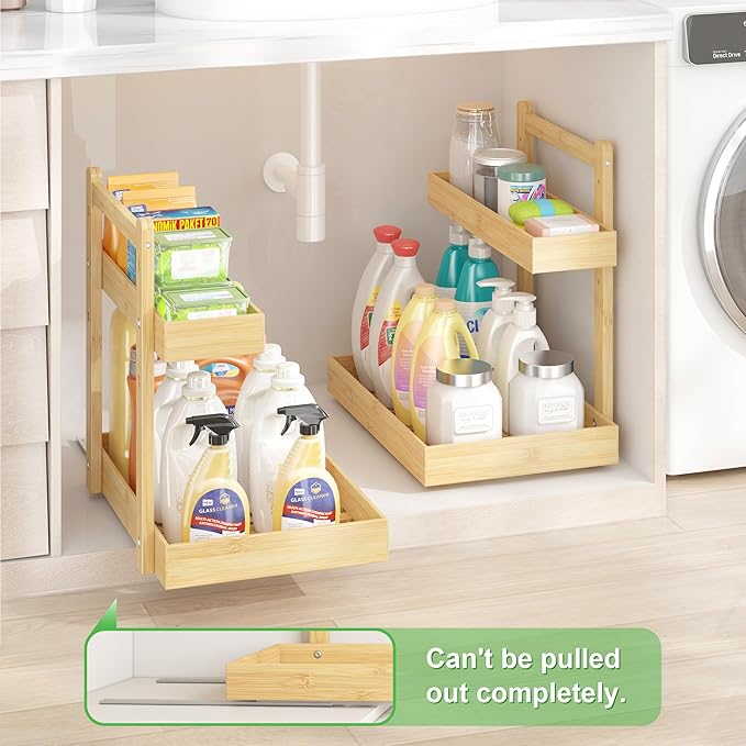 Under Sink Organizer - 2-Tier Pull Out Cabinet Organizer Vertical Slide Out Sink Shelf Storage Shelves for Multi-Purpose Bath Kitchen Bathroom Medicine (Nature, 2 Packs)
