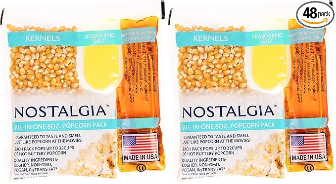 Nostalgia Best Tasting Premium 8-Ounce Popcorn, Oil & Seasoning Salt All-In-One Packs - 24 Count (Pack of 2)