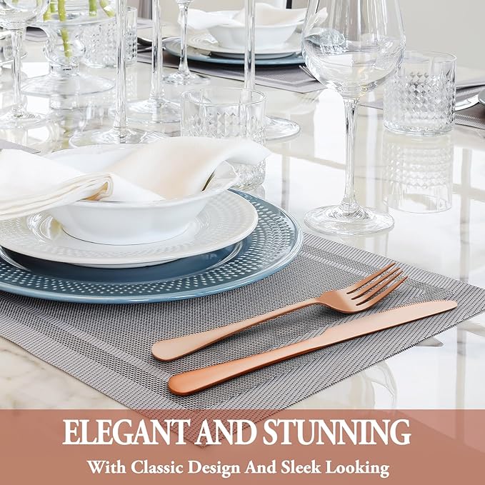 36 Pcs Rose Gold Silverware Set with Steak Knives Service for 6,Stainless Steel Flatware Set,Mirror Polished Cutlery Utensil Set, Kitchen Eating Tableware,Include Fork Knife Spoon Set,Dishwasher Safe