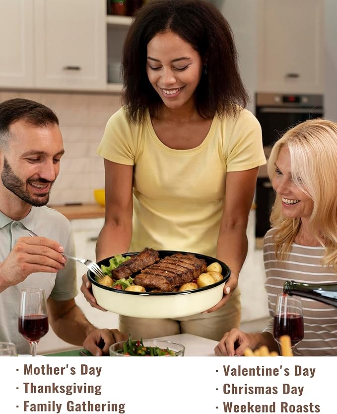 Enamel Round Roasting Pan Set Baking Dish 4-Pack 9/10/12/14 Inch High Temperature Resistance Bakeware for Pizza Chicken, Oven Dishwasher Safe Birthday Mother Day Gift for Wife & Mom Cake Pan