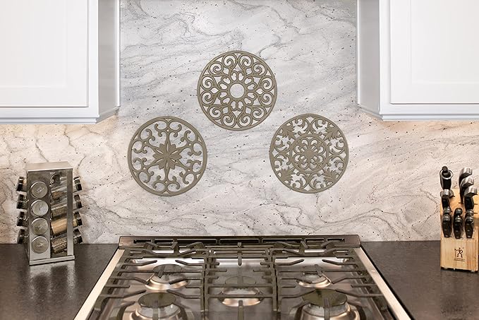 GASARÉ, Extra Large, Thick, 10" Silicone Trivets for Hot Dishes, Pots, and Pans, Hot Pads for Countertops, Flexible, Dishwasher Safe, 10 x ¼ Inches, Set of 3, Taupe