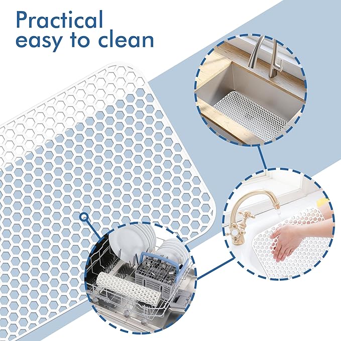 Bestjing Silicone Sink Protectors for Kitchen Sink - 28.4"x 14.3" Kitchen Protector Accessory, Non-Slip Heat Resistant Mat for Bottom of Farmhouse Porcelain Stainless Steel (White)