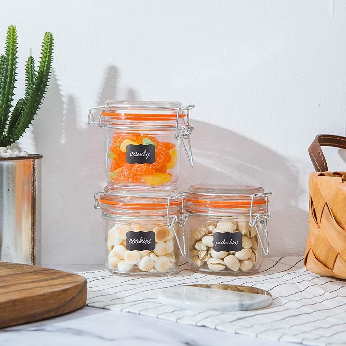 Glass Jars With Airtight Lids, 6 oz Mason Jars,Glass Jar With Leak Proof Rubber Gasket 200ml,Storage Jar With Hinged Lid for Home and Kitchen,GlassStorage Containers With Lids 12 Pack