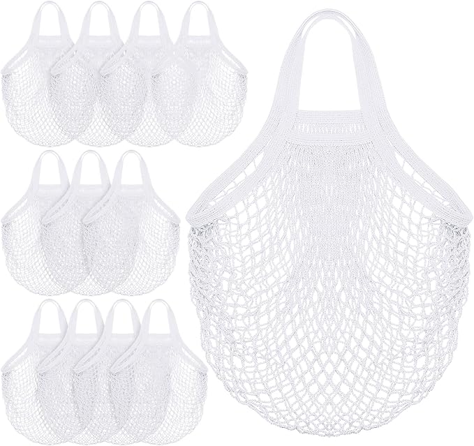 Shappy 12 Pack Reusable Mesh Grocery Bags Large Crochet Market Bag Cotton Kitchen Tote for Fruit Vegetable Storage