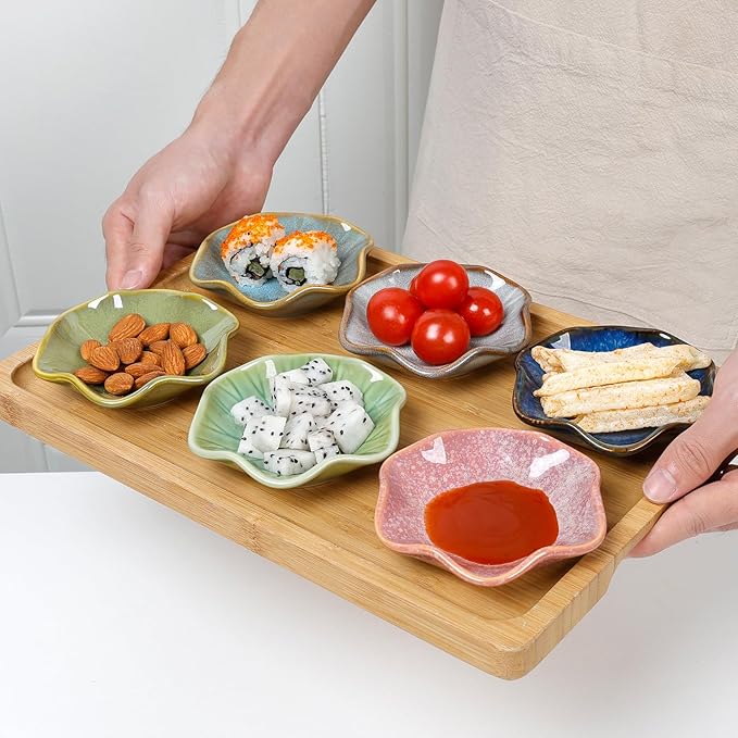 Dipping Bowls Set of 6, Ceramic Soy Sauce Dishes, 2 oz Dipping Sauce Cups, chrysanthemum Round Small Side Dish Dishes for Dipping Sushi Tomato Soy Sauce Dish Condiment Finger Bowls
