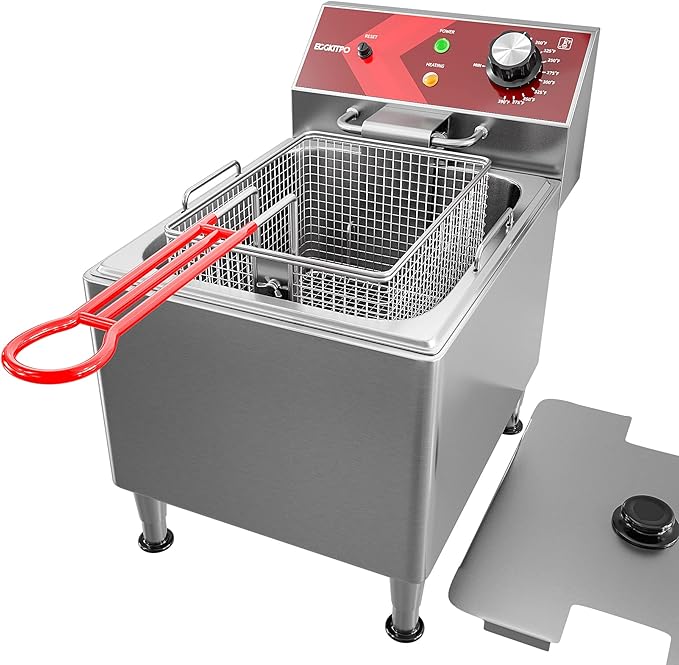 EGGKITPO Deep Fryer with Basket Commercial 12L Electric Countertop Fryer Stainless Steel Deep Fryers for Restaurant Home Use with Extra Large Frying Basket and Lid, 120V, 1800W
