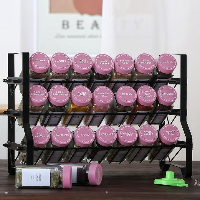 24 Glass Spice Jars with Label-4oz Spice Containers with Lids and Shaker Lids,3 Sets of Spice Labels 1 Collapsible Funnel 2 Erasable Markers (24)