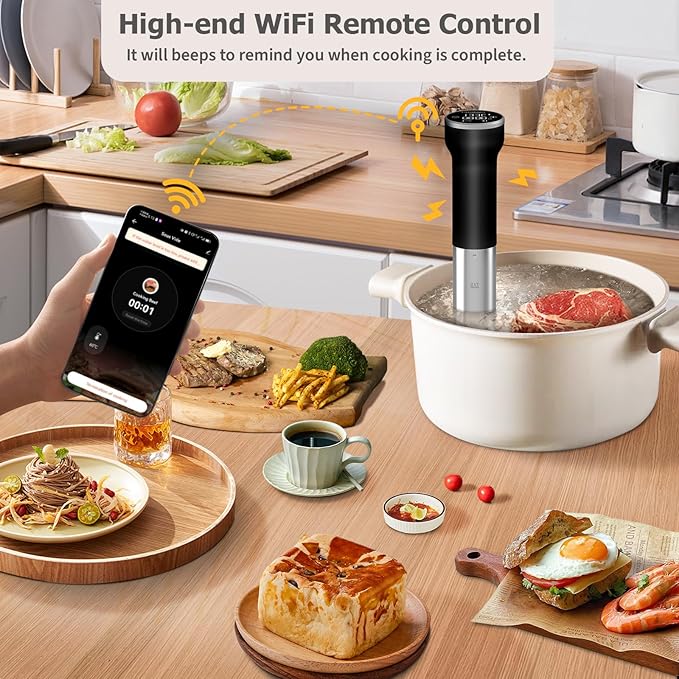 CATTLEMAN Sous Vide Cooker WiFi, 1000W, IPX7 Waterproof, Immersion Circulator for Sous-Vide, Suvee Cooker, Sous Vide Machine with Cookbook, Precision Temperature & Timer, Noise-free