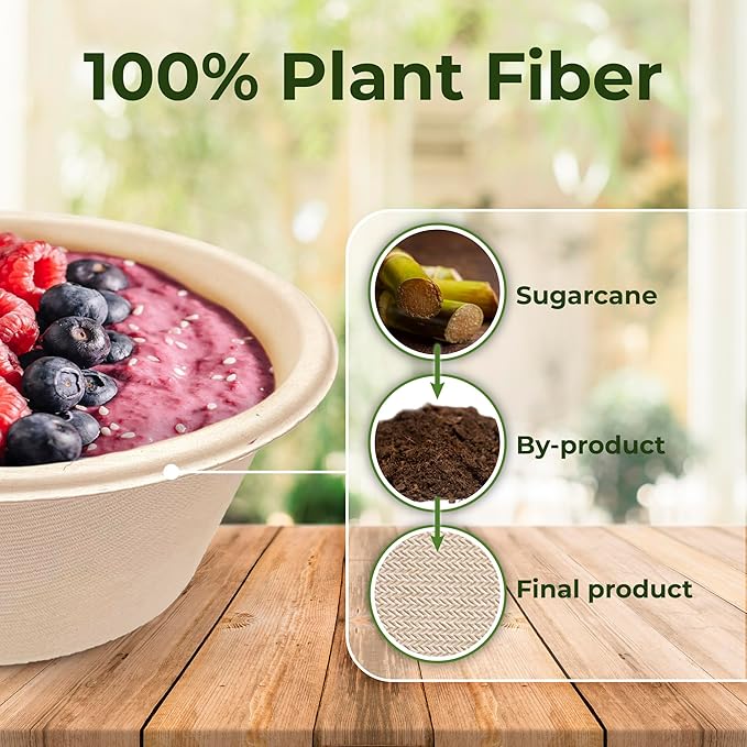 [500 Count]Harvest Pack 16oz PFAS FREE Round Paper Bowls Bulk, Compostable Heavy-Duty Eco-Friendly Disposable Bagasse Acai Bowls, Sugarcane Natural plant fibers for Meal Prep Takeout Dinnerware