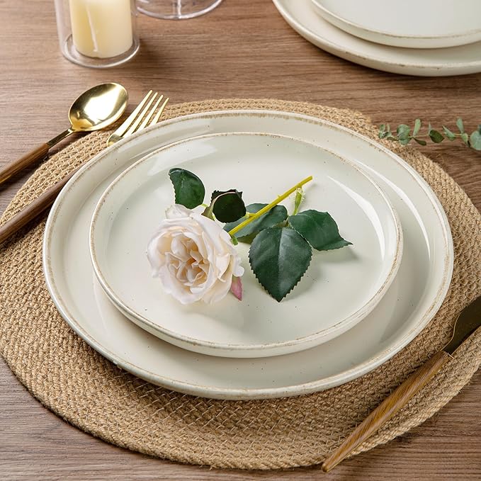 AmorArc Ceramic Dinnerware Sets with Pasta Bowls for 4, Handpainted Plates and Bowls Set with Rustic Terracotta Underside, Scratch Resistant Dishes Set, Dishwasher & Microwave Safe, 16 Pcs