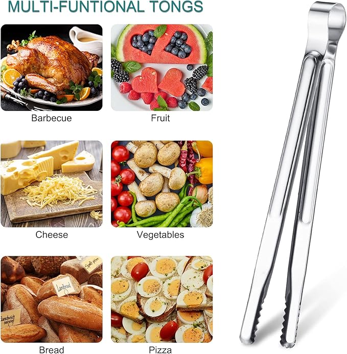 Chengu 3 Pieces 8.7 Inch,10inch,11.7inch Kitchen Tongs Set Stainless Steel Tongs Buffet Tongs Metal Utility Cooking Tong for Cooking Serving Barbecue Thanksgiving Halloween Christmas
