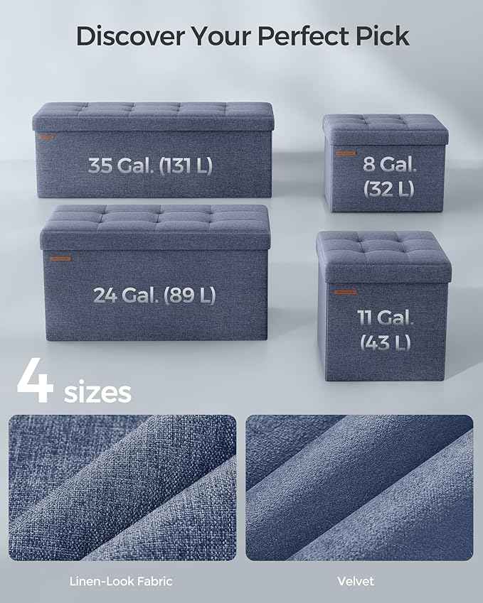 SONGMICS MAZIE Collection - 43 Inches Folding Storage Ottoman Bench, Ottoman Foot Rest, End of Bed Bench, Storage Chest, Load 660 lb, for Living Room, Bedroom, Entryway, Misty Blue ULSF077Q01