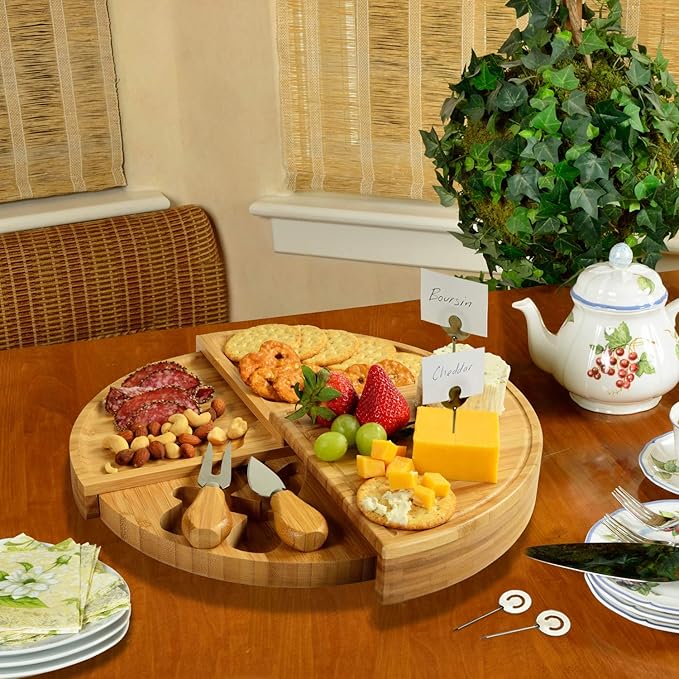 Picnic at Ascot Custom Personalized Engraved Cheese/Charcuterie Board - US Patented Design enables All in One Storage