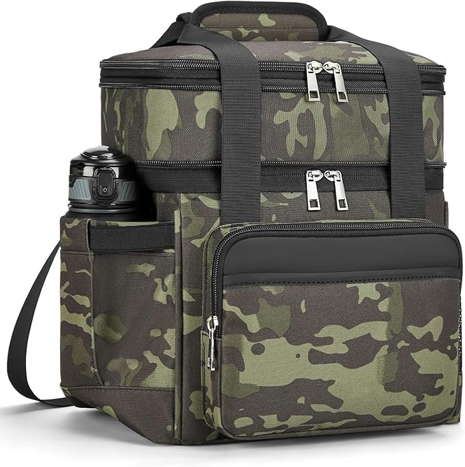 holuxer Insulated Lunch Bag & Lunch Box for Men - Double Deck Reusable Lunch Bag for Women Tote Cooler Bag Leakproof Soft Expandable - Extra Large Lunchbox for Work/Adult/Picnic/Outdoor (Camo，22L)