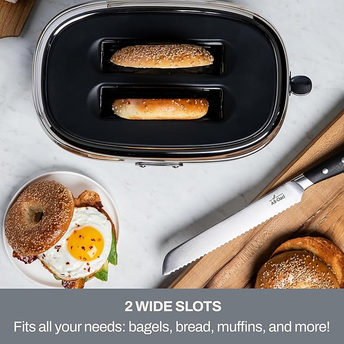 All-Clad Stainless Steel Toaster, 2 Slot, Removable Crumb Tray, 850 Watts, 7 Browning Levels, Intuitive Touchscreen, Extra High Lift, Silver