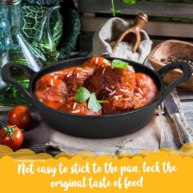 10 Pack Mini Cast Iron Skillets 6.3 x 6.3 x 1.5 Inch Cast Iron Pan Small Ramekin Set Black Casserole Dish Cookware Oven Safe Mini Skillets for Kitchen Indoor Outdoor Picnic