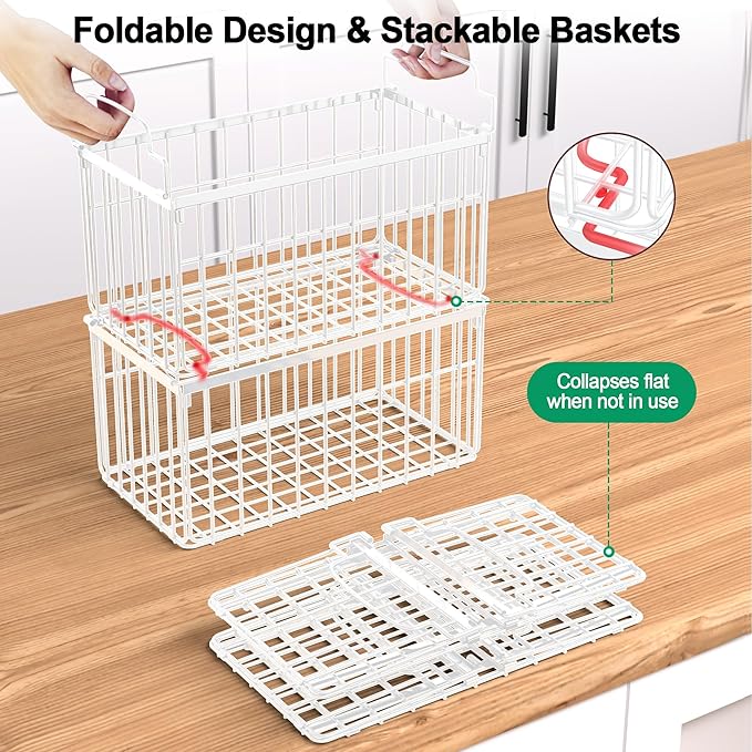 Freezer Organizer Bins, 2 Pack Stackable Deep Chest Freezer Organizer Bins, Foldable Baskets with Handles, White Storage Container Baskets for 5/ 7 Cu.FT Sort Frezen Meats