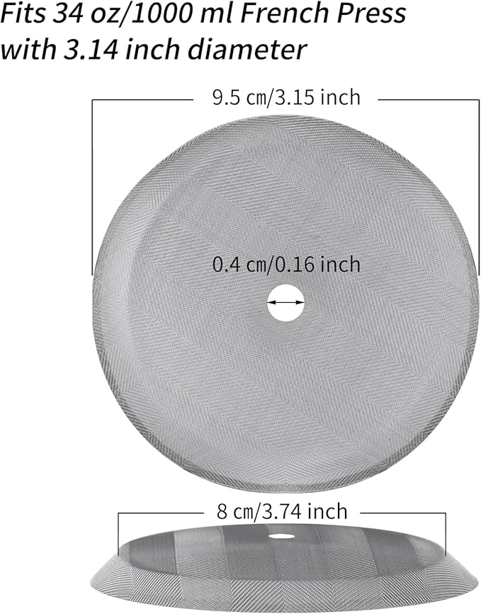 34 oz French Press 3.75 Inch Filter Replacement Parts 3 Pieces Stainless-Steel Set Containing Spiral Disk, 8 Cup Mesh French Press Screen and Cross Disk for 1000L French Press