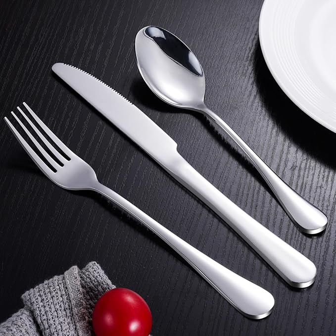12-Piece Silverware Set for 4 - Stainless Steel Flatware Cutlery Set Service for 4, Mirror Polished Flatware Set Include Forks Spoons Knives for Home, Wedding, Restaurant, Dishwasher Safe