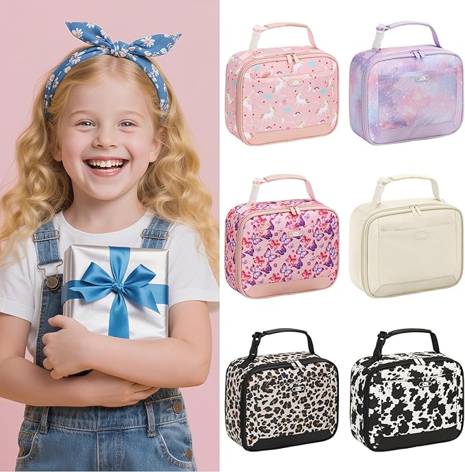 Lunch Box Kids Insulated Lunch Bag for Boys Girls Cute Reusable Lunch Tote Bag Waterproof Portable Thermal Lunch Box Kids for School Picnic Travel Cow Print