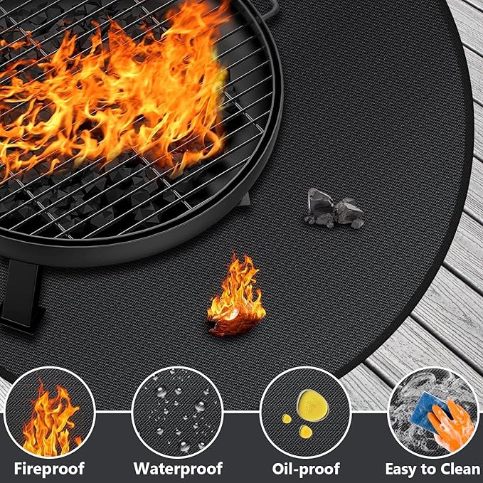 38" Round Fire Pit Mat for Solo Stove Bonfire/Under Grill Mat for Outdoor Grill Fireproof Waterproof Oil-Proof, 4 Layers Fireproof Mat Fireplace Mats BBQ Solo Stove Mats for Deck Patio Grass Smoker