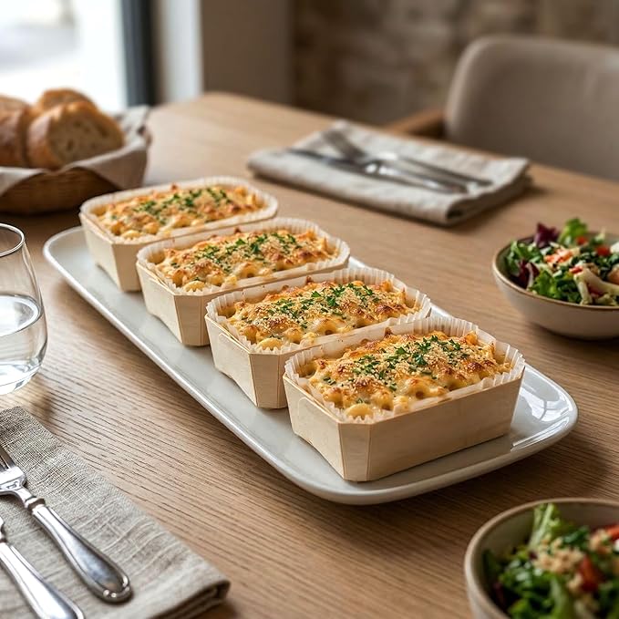 Restaurantware Taipei 17 Ounce Wooden Baking Molds 100 Oven Ready Disposable Loaf Pans - With Paper Liners Greaseproof Wood Containers For Baking For Banana Bread Meatloaf And More