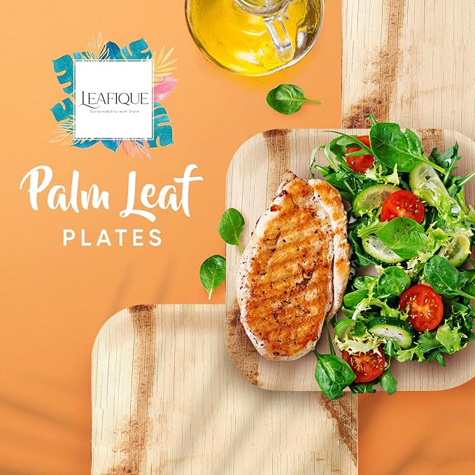 100% Natural 10" & 7" Palm Leaf Square Plate (50-pack), Compostable & Biodegradable Dinnerware for Catering, Birthdays, Halloween, BBQs, Thanksgiving, Alternative to Paper & Bamboo Plates Disposable