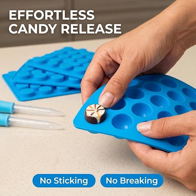 Round Gummy Candy Molds - 220 Cavity Silicone Candy Molds with 2pcs Dropper for Hard Candy, Gummy, Caramels, Chocolate, Ganache, Ice Cubes