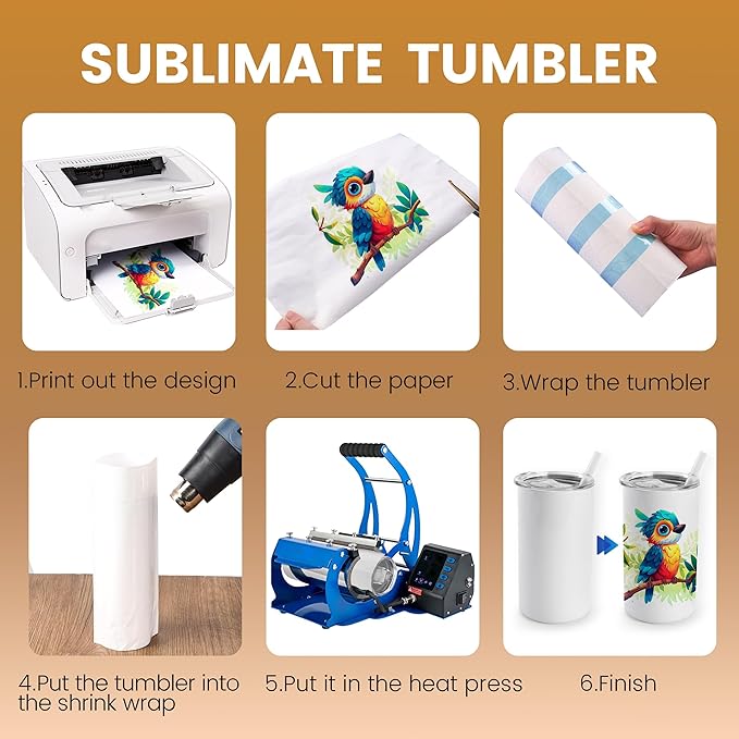 Joyclub 6 Pack Sublimation Tumblers Stainless Steel Insulated 12 oz Sublimation Tumbler with Lids and Straw, Ideal for DIY Gifts, Tea, Coffee, Wine